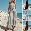 Damen Trägertop Hose Zweiteiliges Set Sommer One-Shoulder Ärmelloses Hemd Hose Einfarbige Atmungsaktive Lockere Freizeit Top Hose Anzug