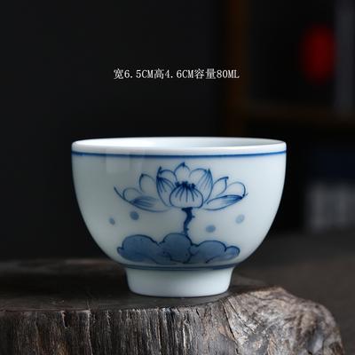Handbemalte Keramik-Teetasse Meistertasse Einzelne Tasse Haushalt Kung Fu Tee-Set Kleine Tasse Blau und Weiß Unterglasurfarbe Teeschale