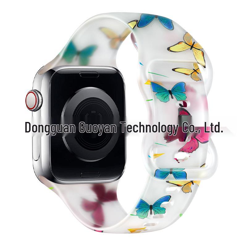 Compatible Apple iWatch S10 Colorful Pattern Silicone Sports Strap - Transparent Design
