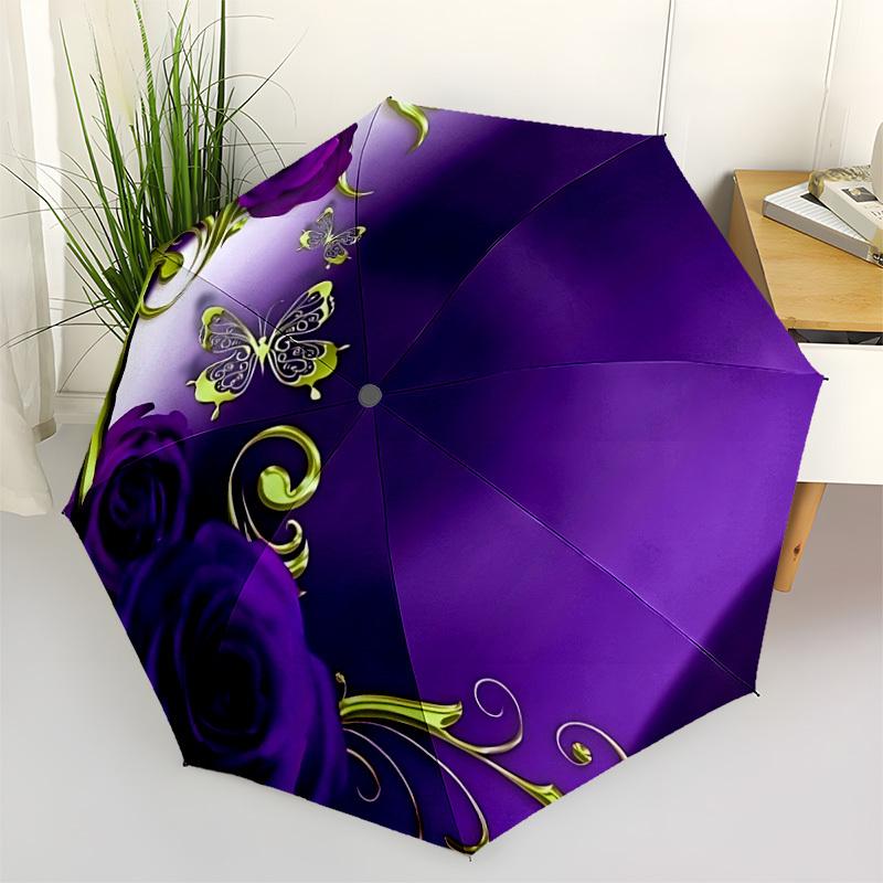 1pc Butterfly Rose Decorative Folding Umbrella | Elegant Design, Fashionable Accessory, Durable Construction, Sturdy Ribs yy251107032