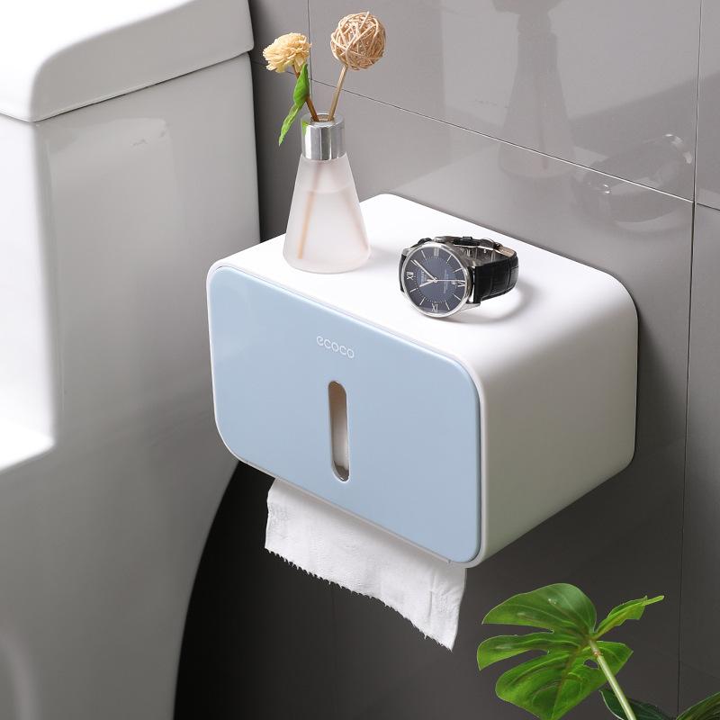 Waterproof toilet tissue box, no-drill installation, with a shaft, creative toilet roll paper dispenser, wall-mounted storage rack