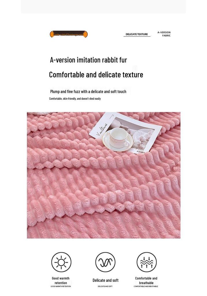 Striped Imitation Rabbit Fur Plush Blanket with Lambswool - Double Layer for Home and Dorm