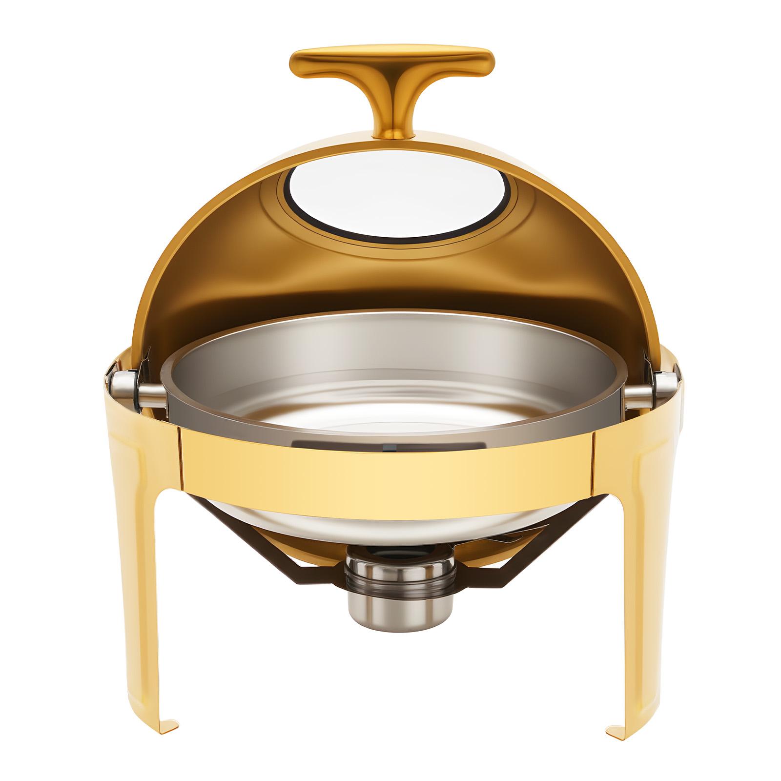 Round Chafing Dish Stainless Steel Buffet Food Warmer with Visible Lid 6L for Hotel Wedding Party Banquet золотой