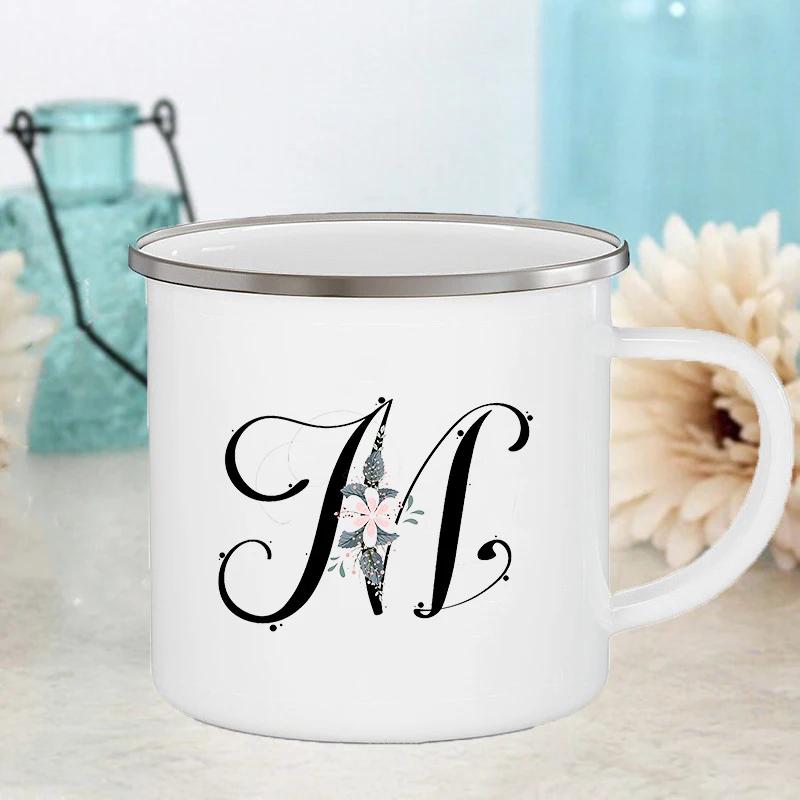 Letter Flower Mugs Wedding Creative Coffee Wine Cups Drinks Dessert Milk Juice Cup Enamel Mugs Handle Drinkware Bridesmaid Gifts