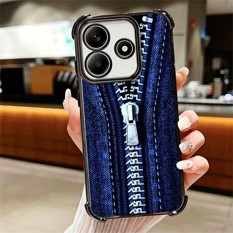 Retro Zipper Jeans Pattern Soft Phone Case For Xiaomi Redmi Note 14 15 Pro Plus 13 12 11S 11T 5G 10 9S 9 Plating Anti-Fall Funda