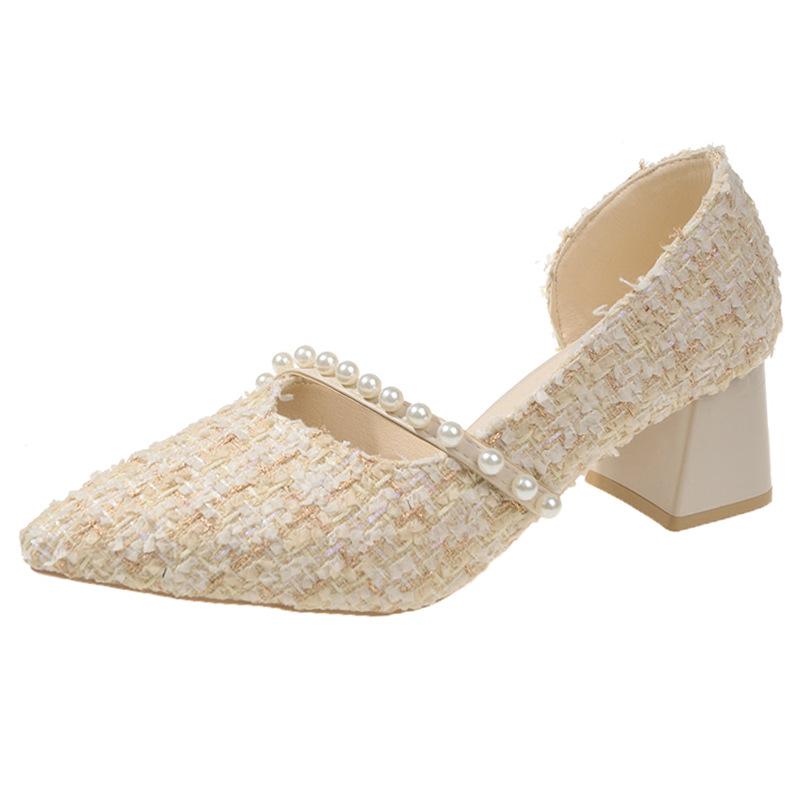 Französische Einzel-Schuhe Damen Dicke Ferse 2025 neu Frühling vielseitig sanft Abendwind spitz elegantes Temperament mittelhohe Absätze