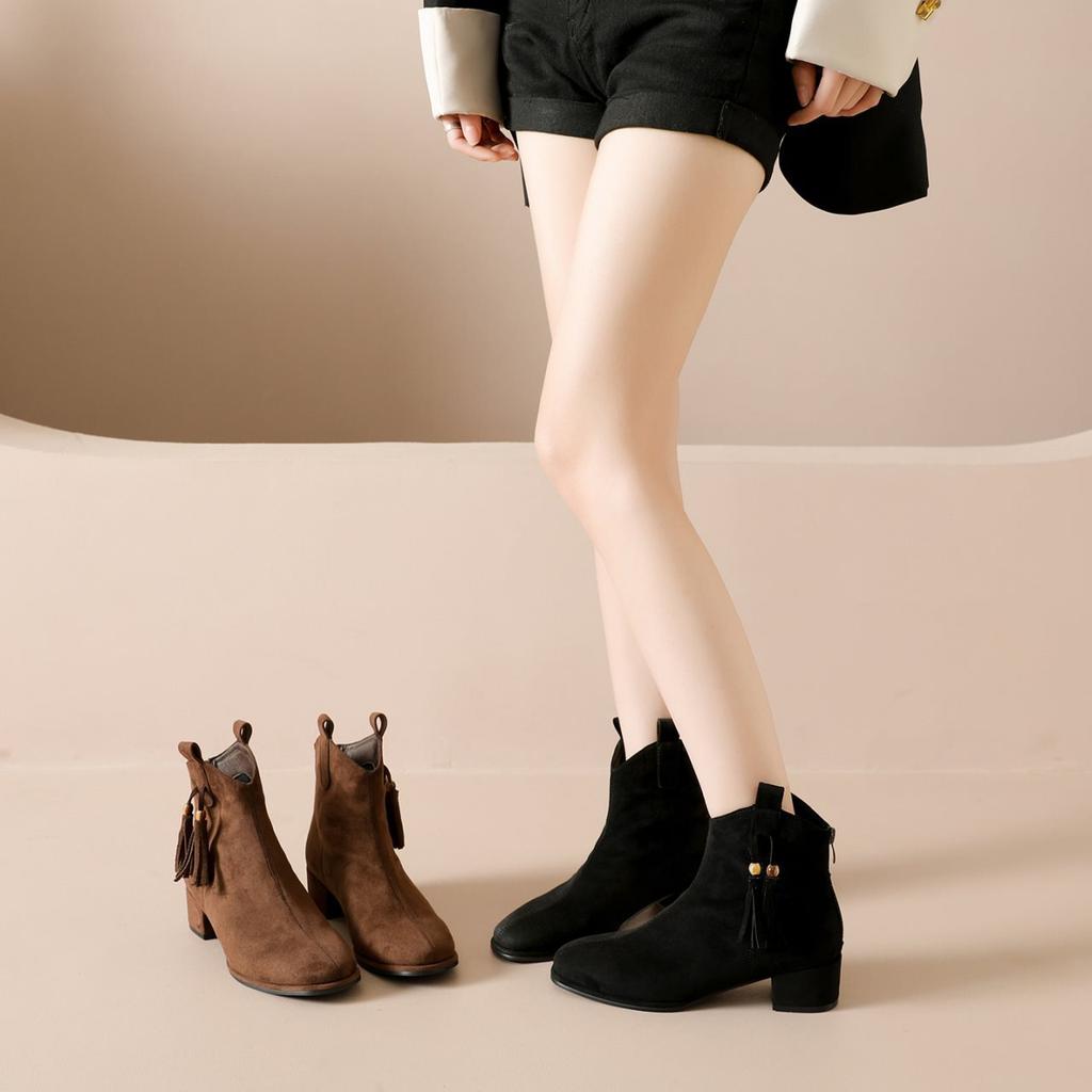 Coarse Heel Fashion Boots Maillard Short Boots Women's Martin Fashion Small Square Head High Heel Spring and Autumn Boots Single Boots Fashion V