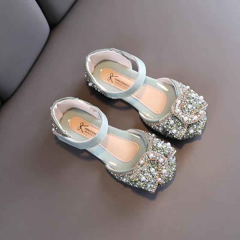 

Fashion Pearl Children Sandals for Girls Kids Shoes Summer Sandals Rhinestone Children Shoes Outdoor Beach Sandalias I06197 21 зелений
