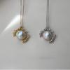Ocean World Clownfish & Pearl Necklace - Kissing Goldfish Pendant On Colorfast Collarbone Chain