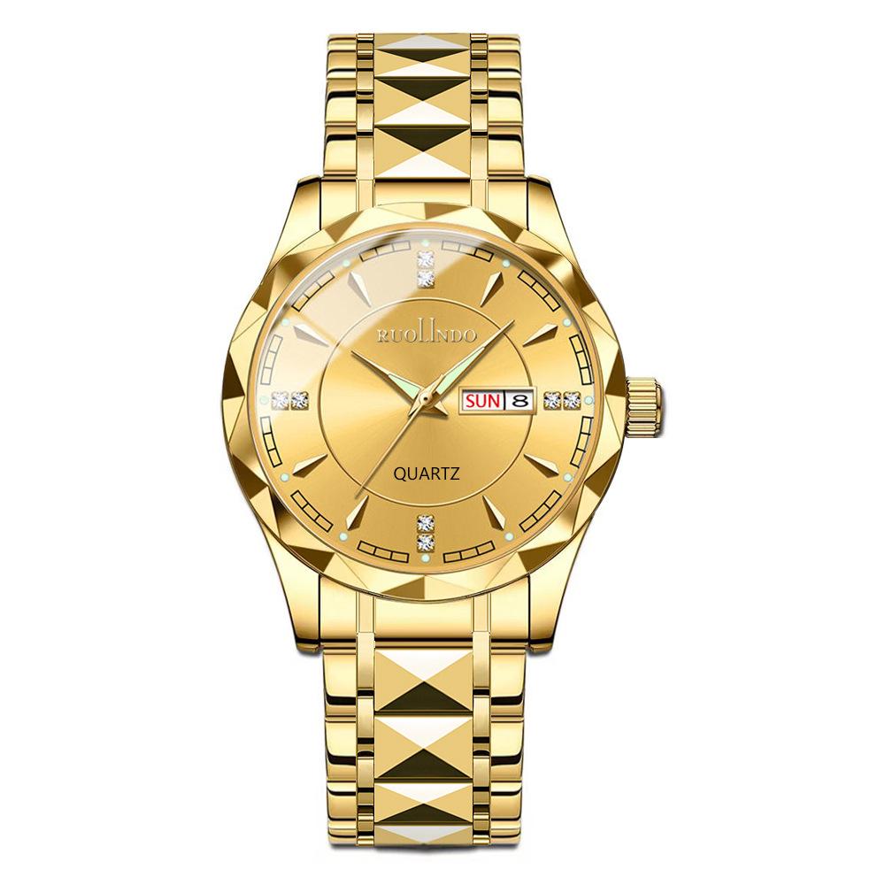 Niche Luminous Waterproof Men's Quartz Watch with Double Calendar and High-End Steel Band