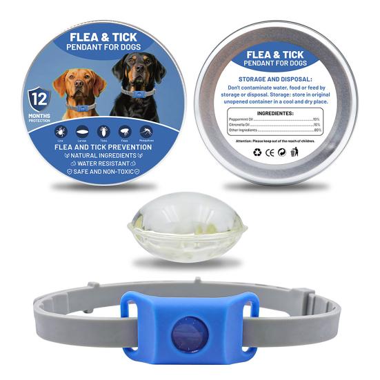 Flea Prevention Tag for Dogs Natural Ingredients Tick Repellent Tag Waterproof Collar Tag with 2 Refills Adjustable for Small Medium And Large Dogs