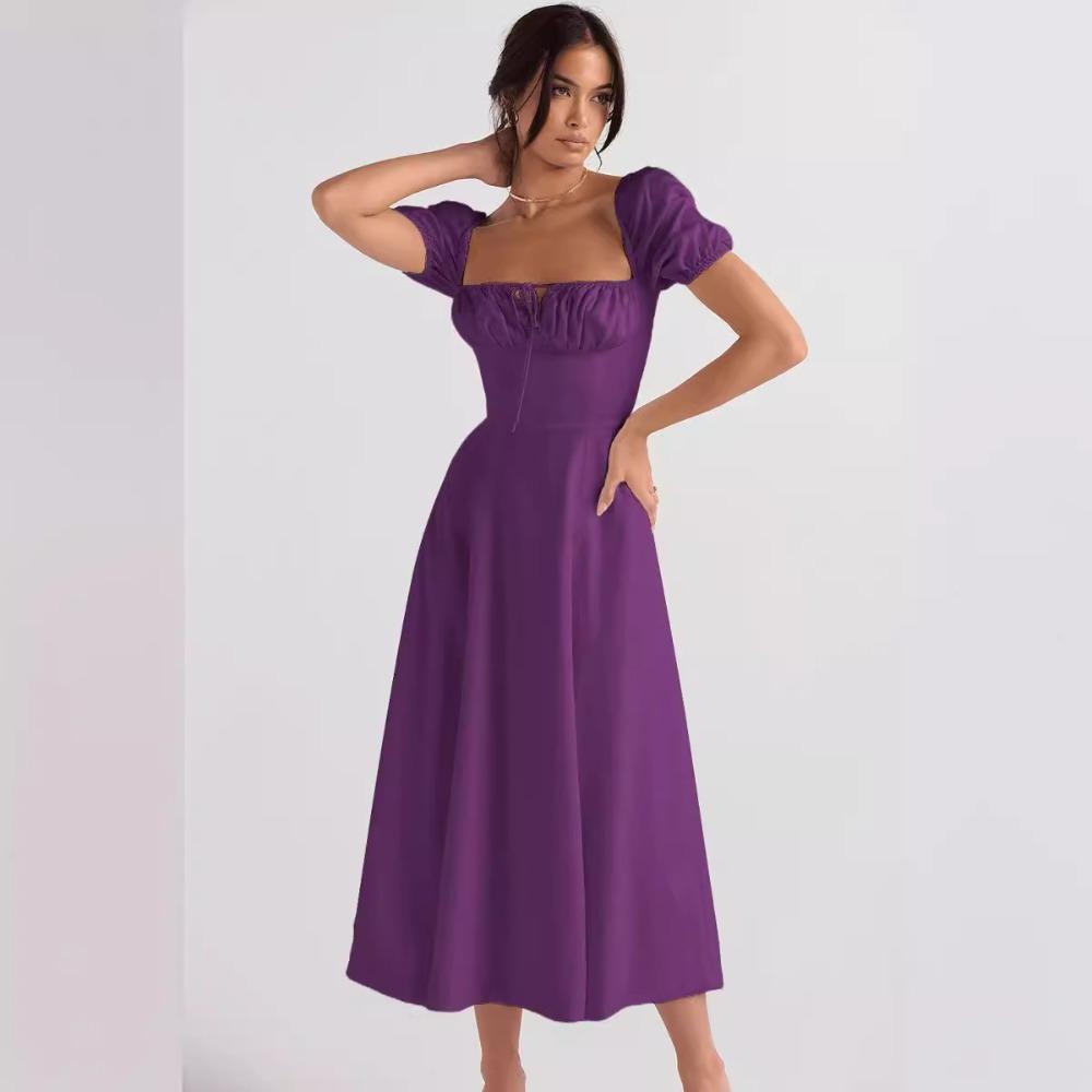 

Летняя мода пышные рукава цветочные кружева разрез длинная юбка платье для женщин XL