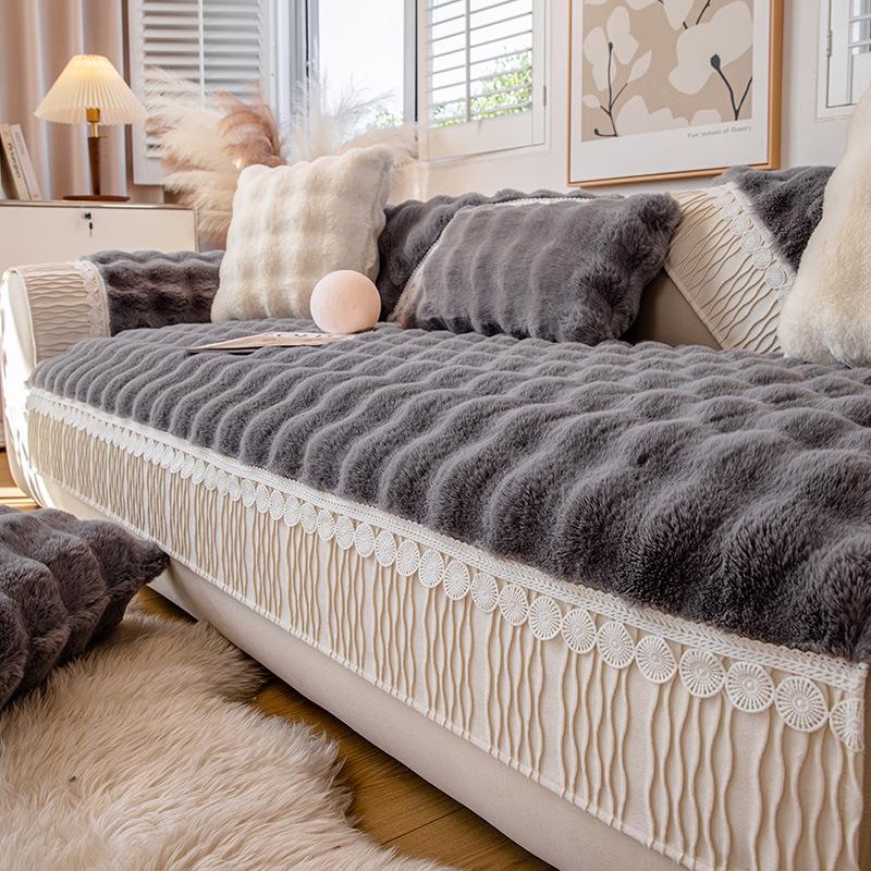 Bunny Cashmere Sofa Cushion Winter Thickened Fleece Cushion Non-Slip Leather Sofa Cover Autumn and Winter New Cover Towel
