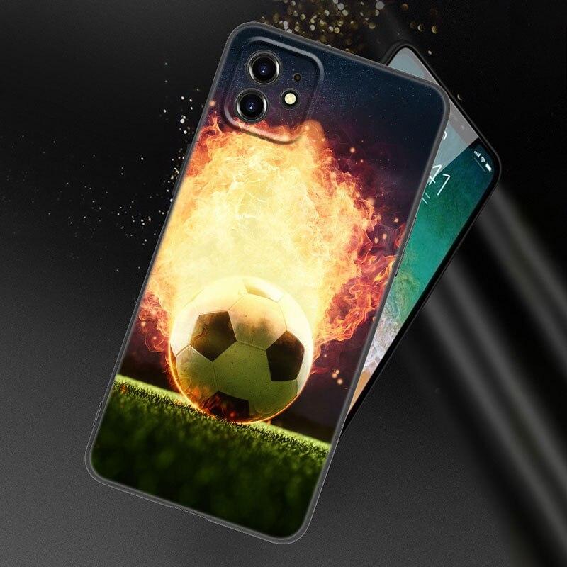 Apple iPhone 13 12 Mini 11 Pro XS Max XR X 8 7 6S 6 Plus SE 2022 2020 5S 5 uchun Olov Futbol To'pi Futbol To'pi Telefon G'ilofi Qora Qopqoq