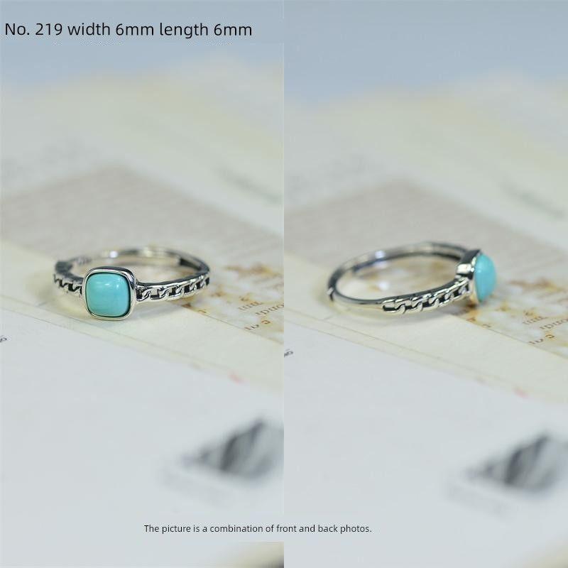 

Raw Ore Natural Hubei Turquoise S925 Silver round Egg-Shaped Ring Surface Men s and Women s Retro Ornament Accessories