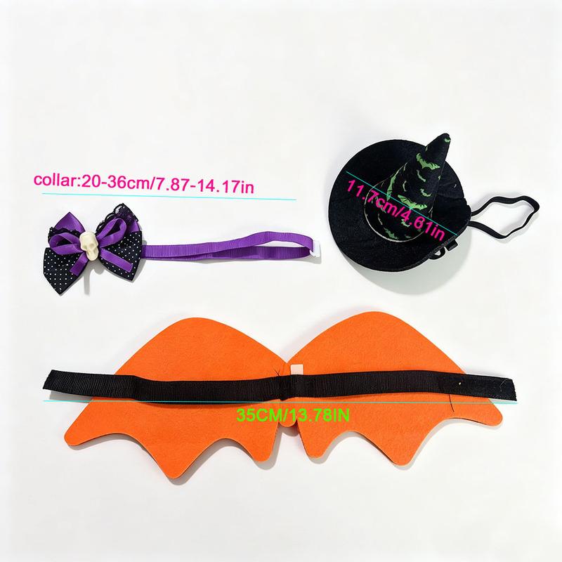 3 PCS Halloween Pet Costume Accessories,Witch Hat,Bat Wing Harness,Skull Bow,Halloween Decors Dress Up for Cat Small Dog