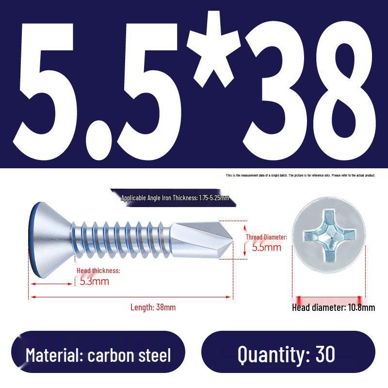 Phillips Flat Head Blue Zinc Plated Stainless Steel Self-Drilling & Self-Tapping Screws M3.9-M5.5