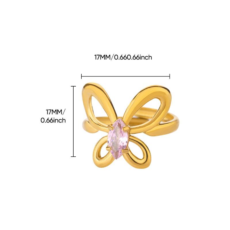 Light Luxury Zircon Ring Wind Retro Premium Sense Geometric K Gold Love Titanium Steel Butterfly Ring