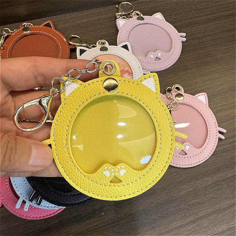 Kočičí taška s odznakem, ochranný kryt pro 58mm anime odznaky, klíčenka pro ženy, kožený přívěsek na klíče, auto, moto, přívěsek, dárek k narozeninám