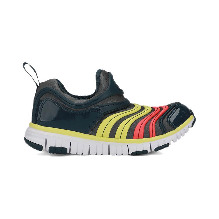 New Nike Dynamo Free Slip Resistant Cushioning Low Top Kids Lifestyle Shoes Black Red Yellow Children Aged 3 7 Years Old 343738-024