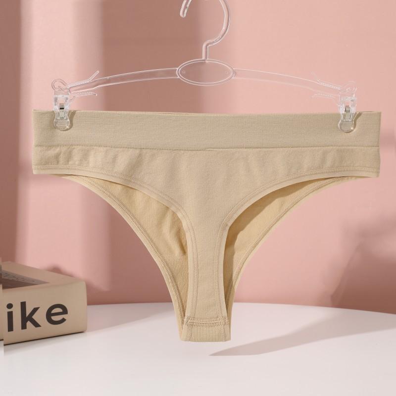 

Бесшовные хлопковые стринги FINETOO для женщин, однотонные мягкие стринги, нижнее белье со средней талией, S-XL XL бежевый
