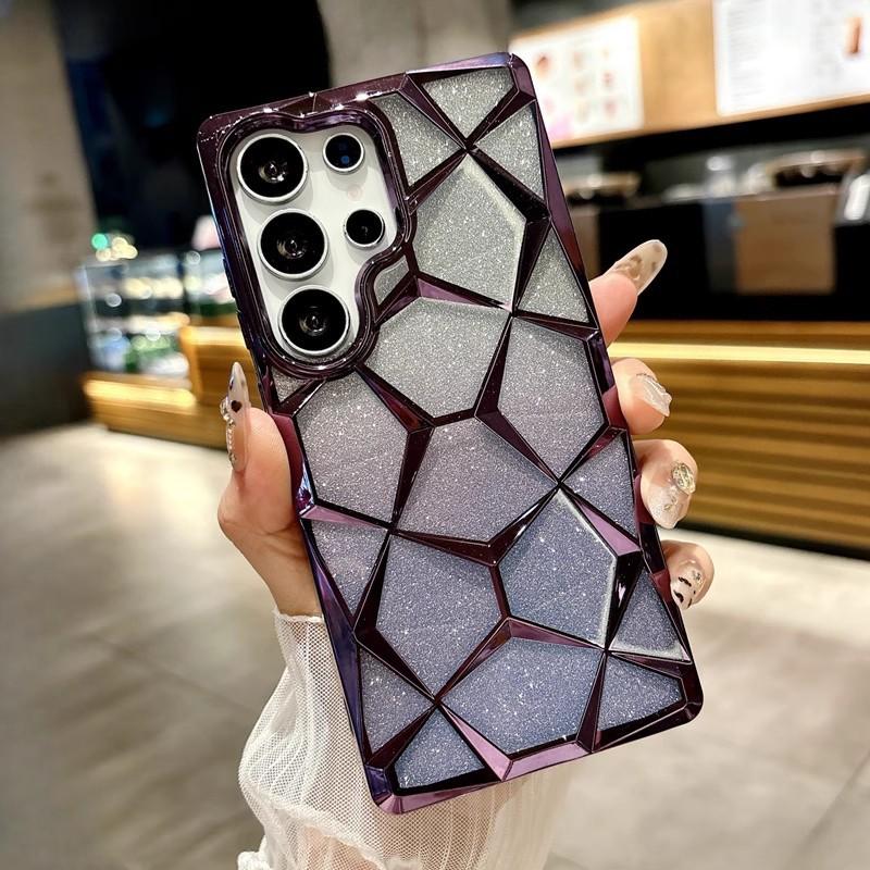 

Підходить для чохла для мобільного телефону Samsung S25 Ultra Водяний куб Гальванічне покриття Тривимірний Діамант S24 Градієнтний Блиск Всеохоплюючий М який Чохол Samsung S25