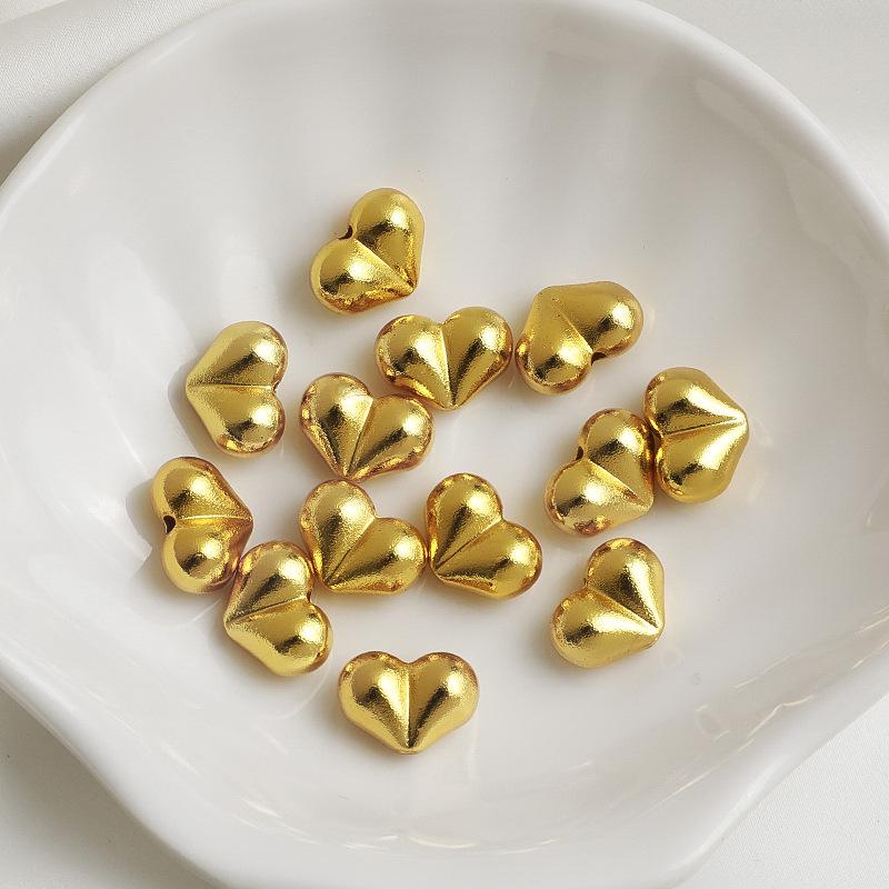 14K Gold Filled Heart Peach Bead Spacers, Frosted Heart Crystal Bracelet DIY Jewelry Accessories