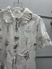 French Floral Embroidered Lace-Trim Lapel Short-Sleeve Loose Shirt for Women