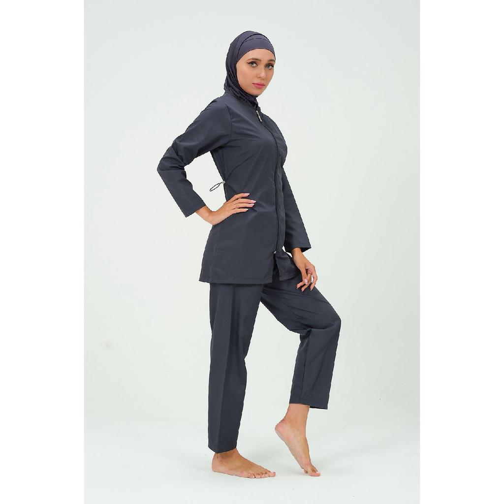 Costum de baie hijab de culoare solidă pentru femei Pantaloni Bonetă eșarfă tunică Set complet 4 piese Costum de baie hijab hidrofug