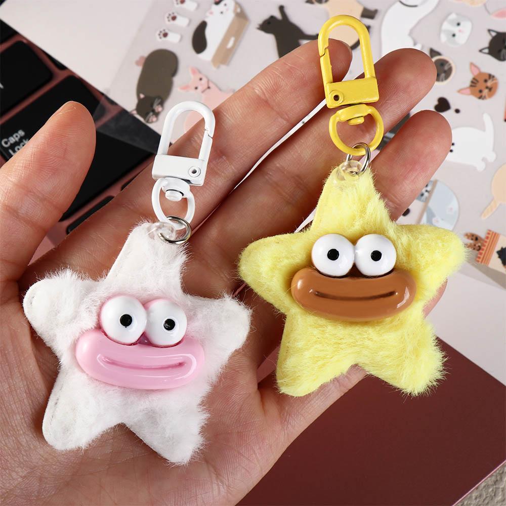 Cartoon Funny Star Keychain Mini Star Plush Pendant Cute Sausage Mouth Keyring  Hanging Accessory