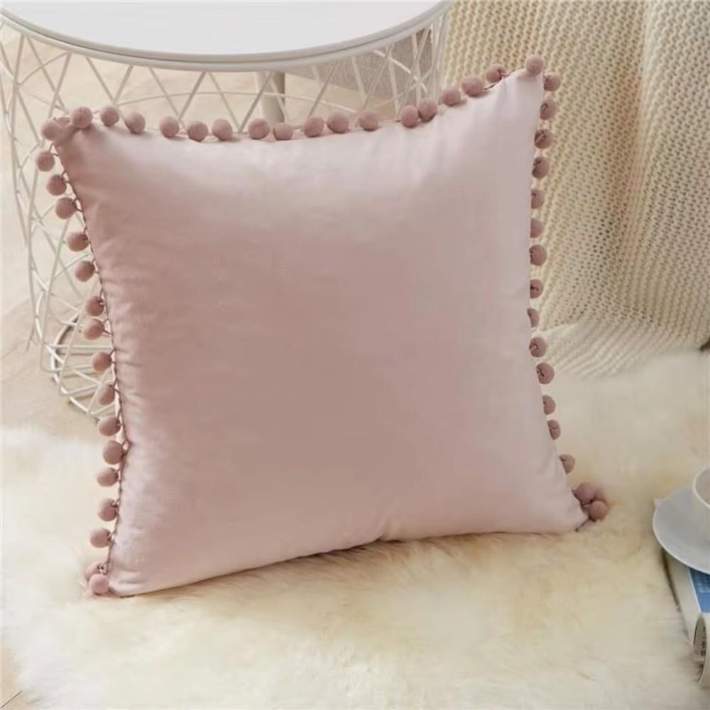 Soft Velvet Cushion Covers Plush Material Pom Pom Pillow Case  for Home Decoration