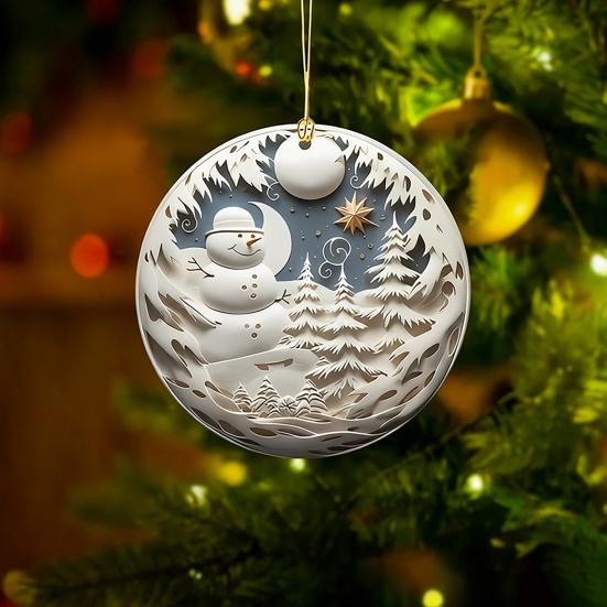 2D Acrylic Christmas Ornament Lightweight Home Office Indoor Holiday Party Xmas Tree Hanging Decoration Pendant Festival Gift