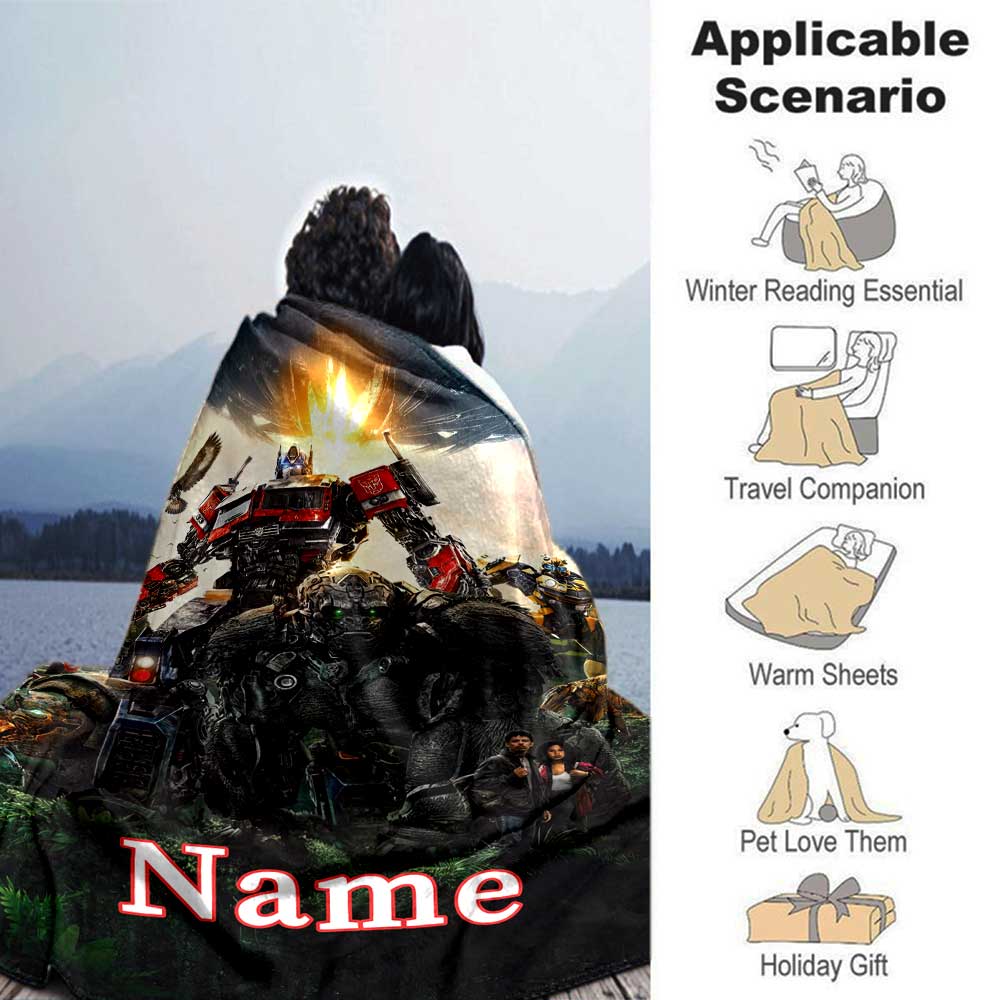 Love Transformers (8) Customize Your Name Blanket Lightweight Personalized Blanket Soft & Cozy for Picnics Seaside Office Home Decor