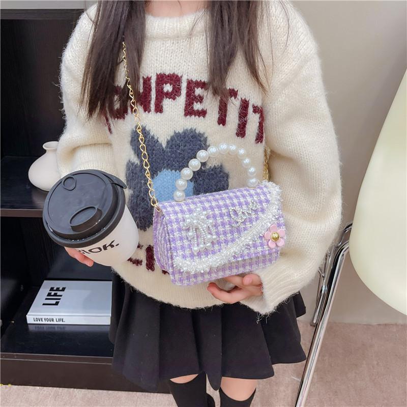 Simulated Pearl Chain Handbag Children Shoulder Bag Outdoor Trendy Crossbody Bag