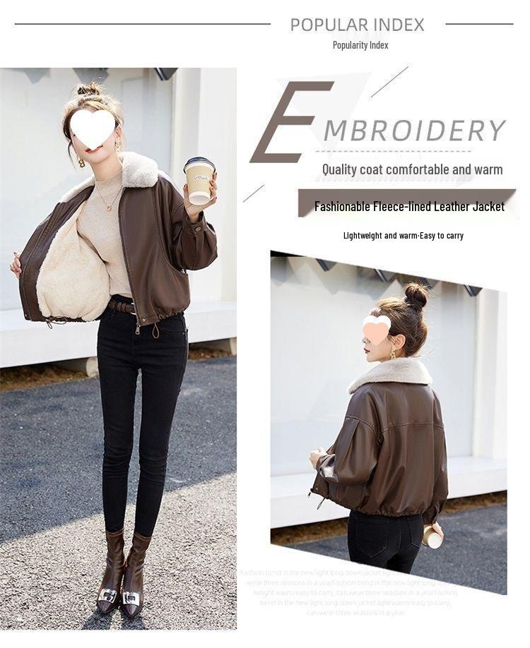 2025 Women's Petite Leather Jacket: Short, Fleece-Lined, and Perfect for Spring, Autumn, and Winter