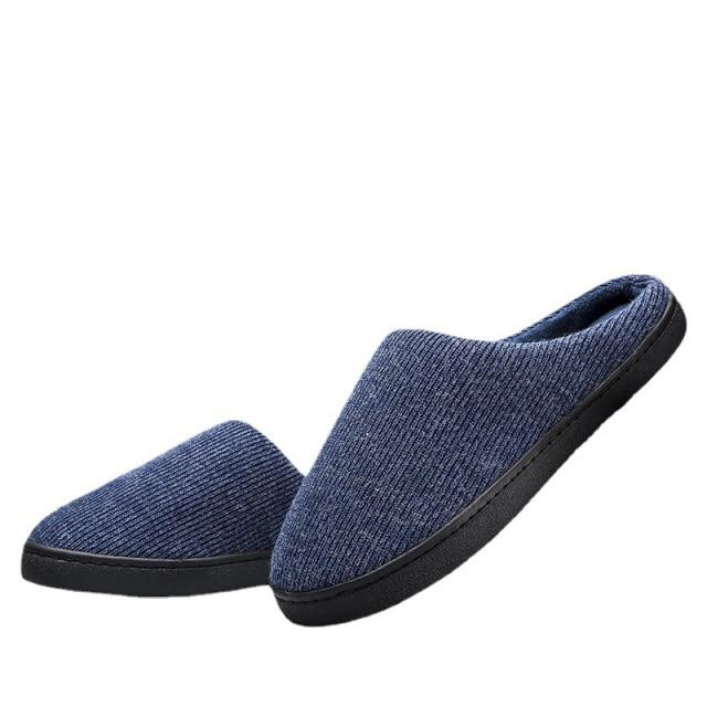 Мужские тапочки полосатая вельветовая домашняя обувь унисекс осенне-зимние теплые женские тапочки из пены с эффектом памяти домашняя нескользящая обувь 12 синий 2875₽