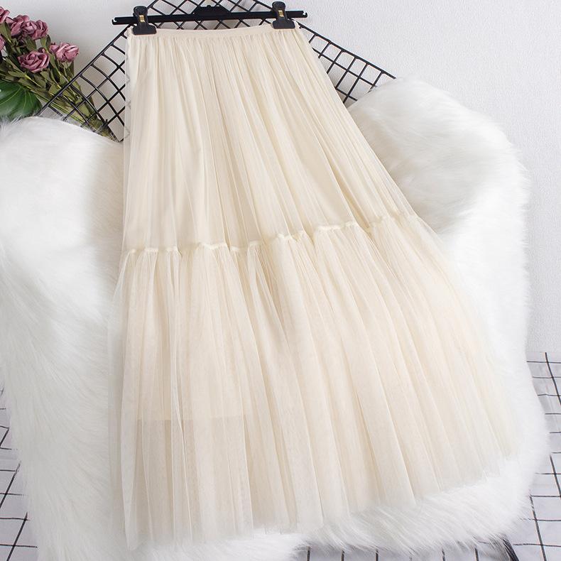 

Повседневные длинные юбки с высокой талией для женщин, сетчатые, с бисером, до середины голени, женские длинная юбка, летние свободные женские юбки One Size