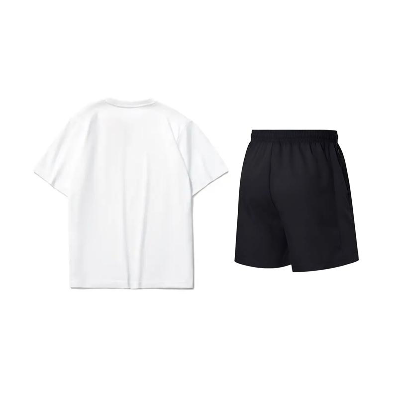 Li Ning Logo Printed Round Neck Short Sleeve T-Shirt Fashion Loose Comfortable Versatile Shorts Casual Sports Set Unisex sets AHSU999-1+AKSV843-1