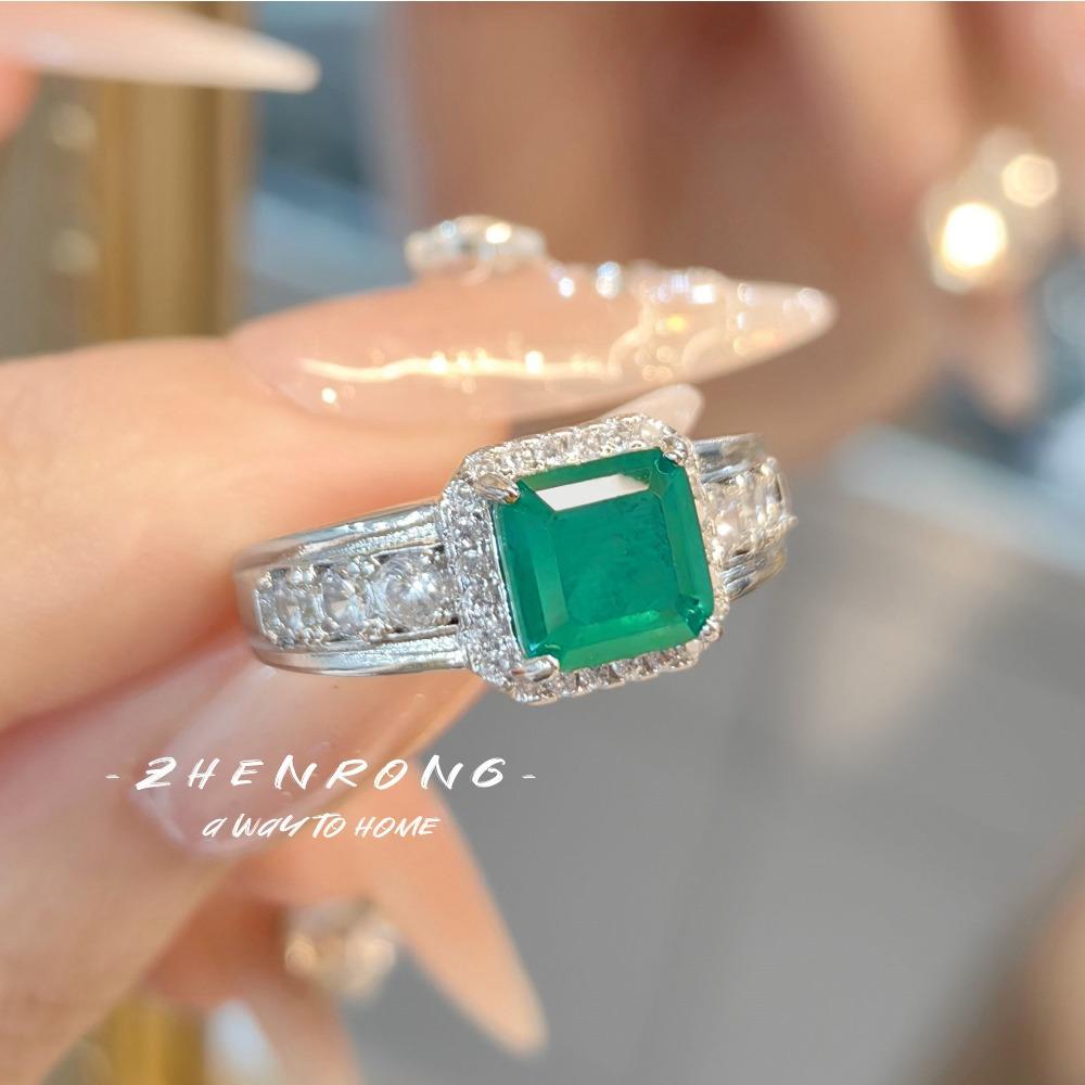 Trendy Open Ring Princess Cut Simulated Ruby Vintage Cotton Emerald Minimalist Women Jewelry adjustable