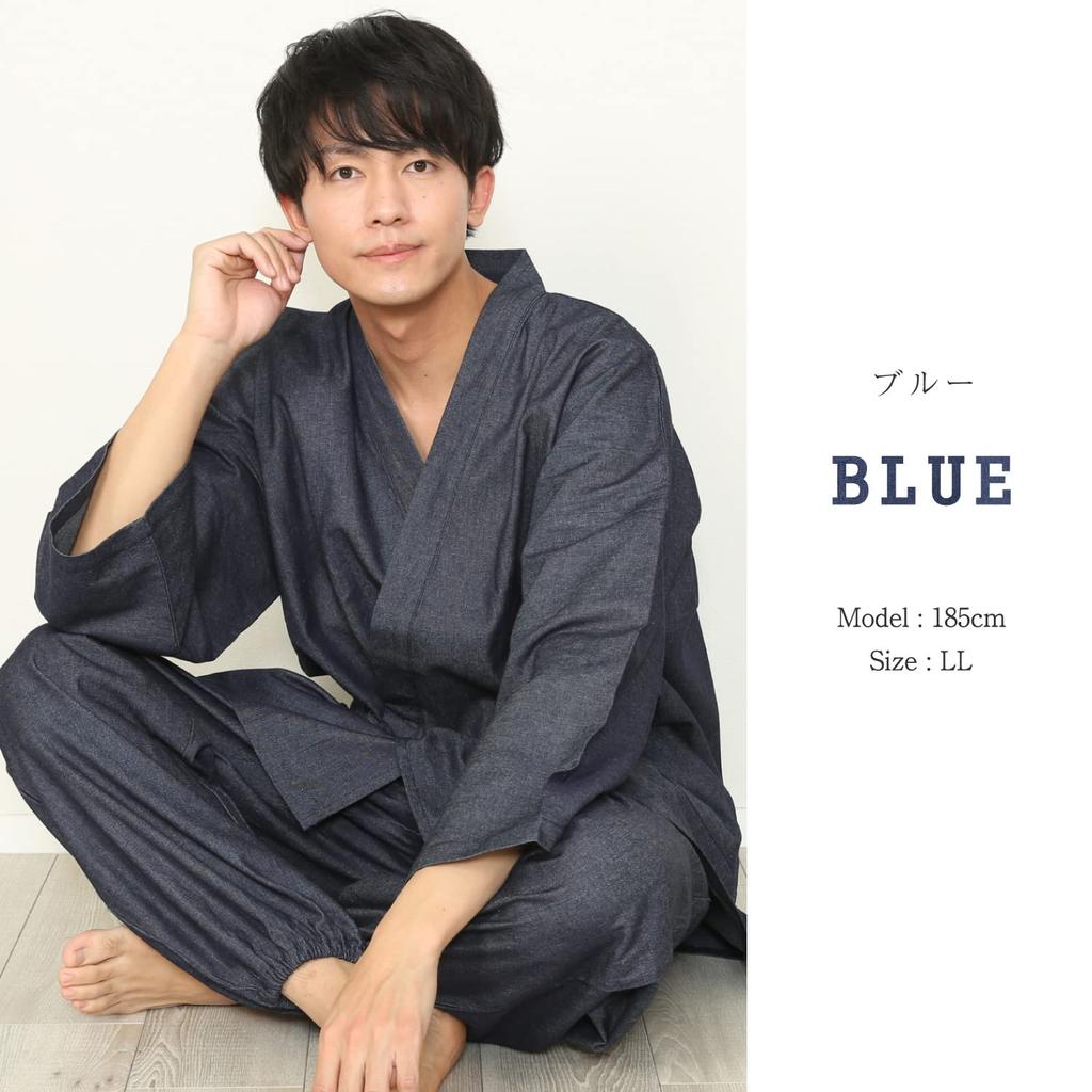 Denim Samue for All Year for Men [Nishiki] Men, Round, 100% Cotton, (1. Blue/LL/0818)