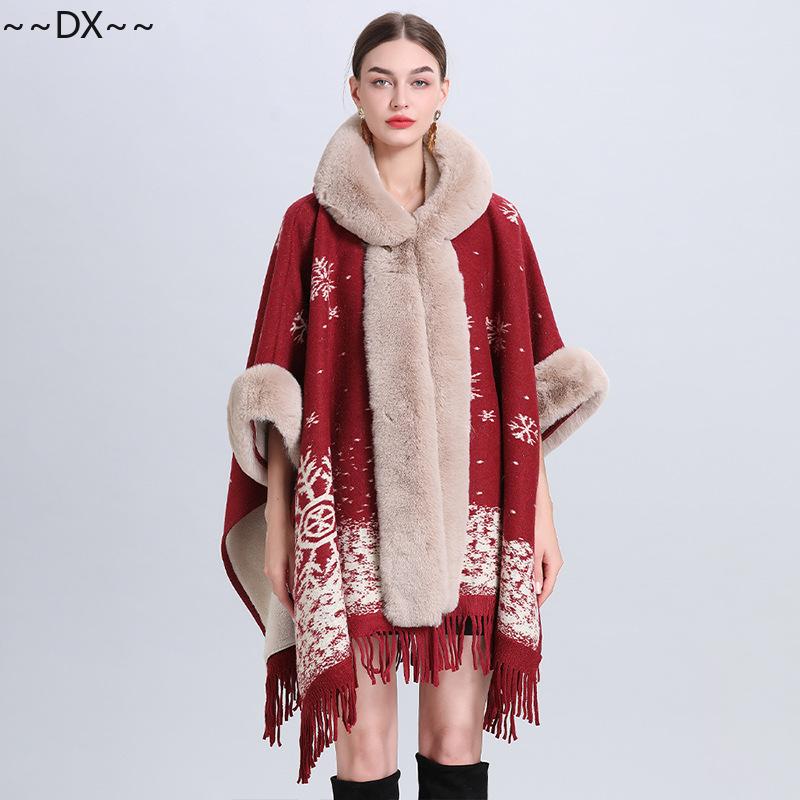 Новая накидка-шаль спицами из снежинок и флиса с толстым меховым воротником. One size — фото 5