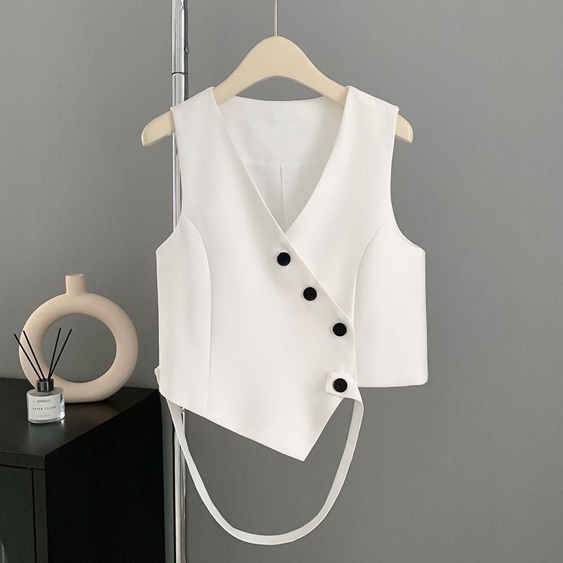 Women's 2024 Summer Irregular Black Sleeveless Suit Vest