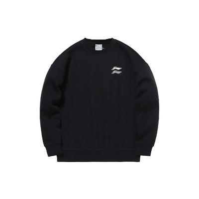 Casual Sports Fleece Loose Round Neck Pullover Sweatshirt Men Sweatshirt Standard-Black AWDQB71-2