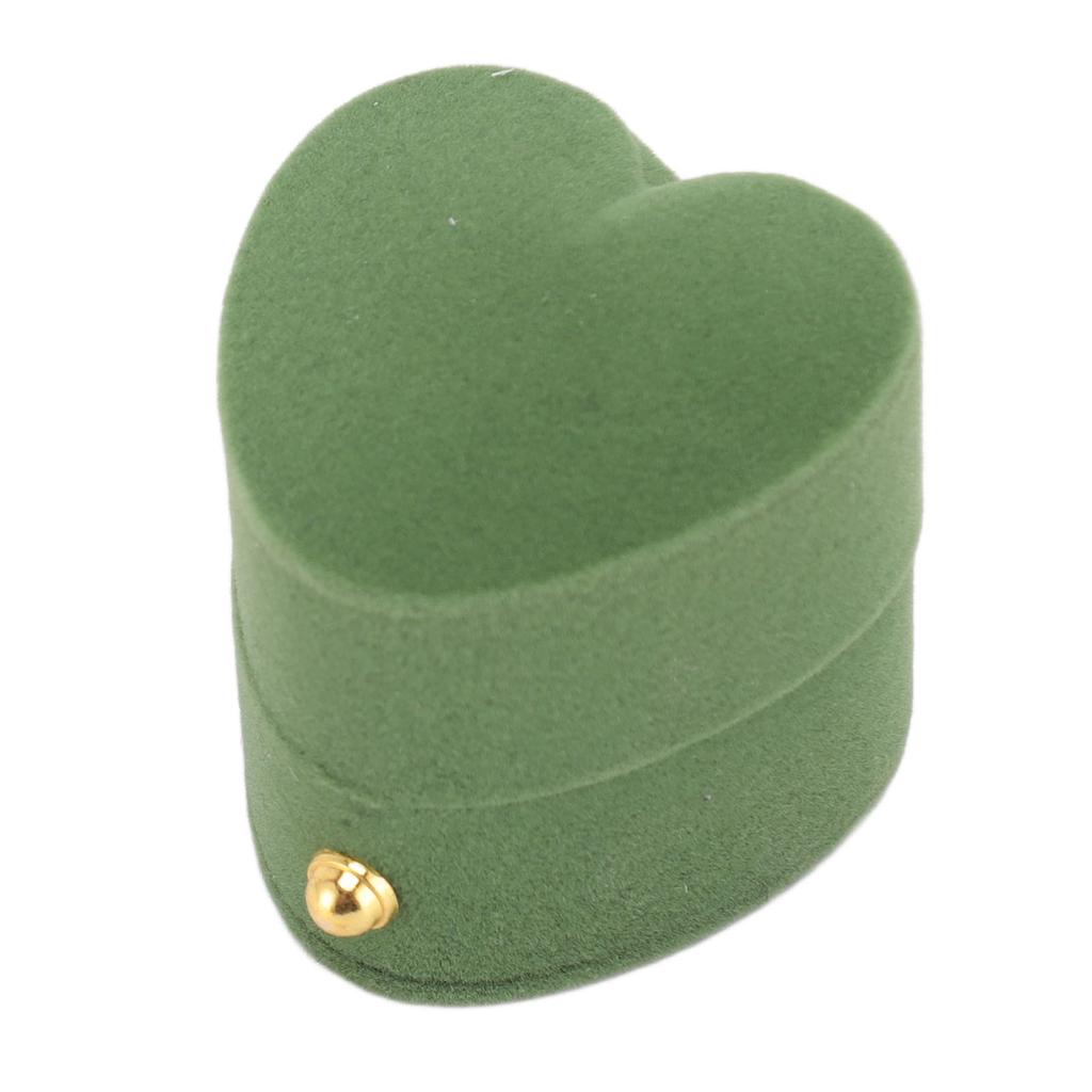 Ring Box Heart Shape Exquisite Romantic Small Flannel Ring Case for Proposal Engagement Wedding Green