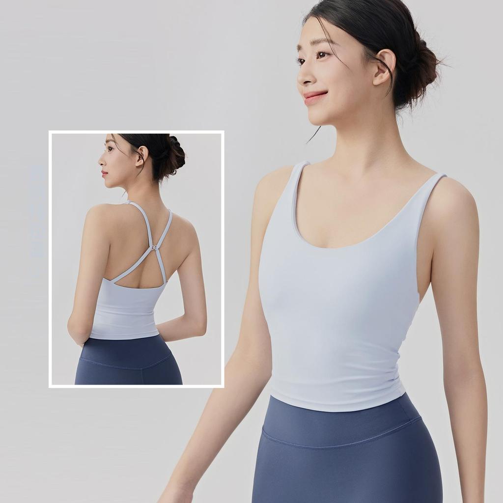 Women's Slim-Fit Yoga Vest with Integrated Cup and Two-Way Straps