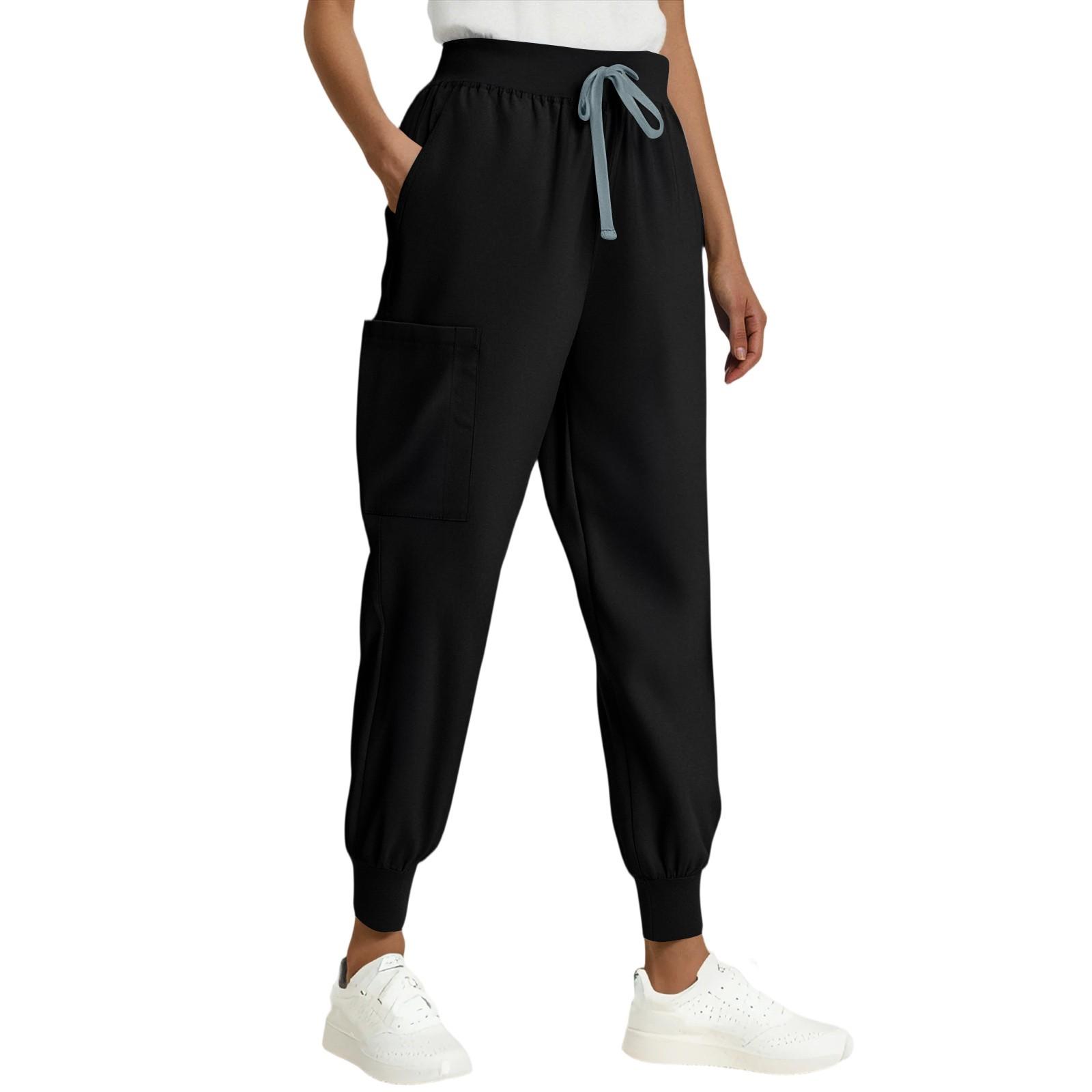 

Женские модные однотонные повседневные брюки с эластичной резинкой на талии и карманами XXL чёрный