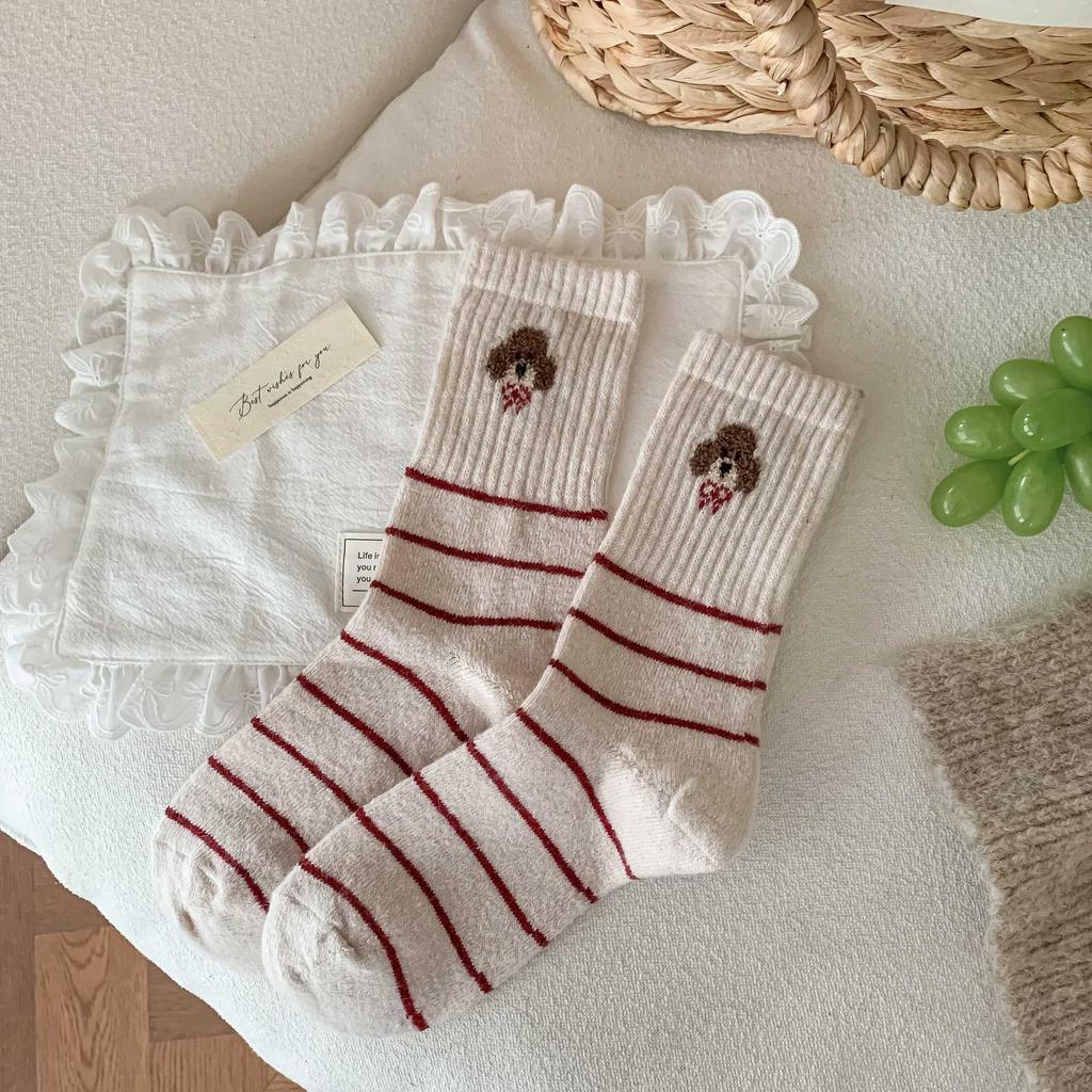 Red Wool Socks Fashion Red New Year Socks Christmas Socks Bow Socks