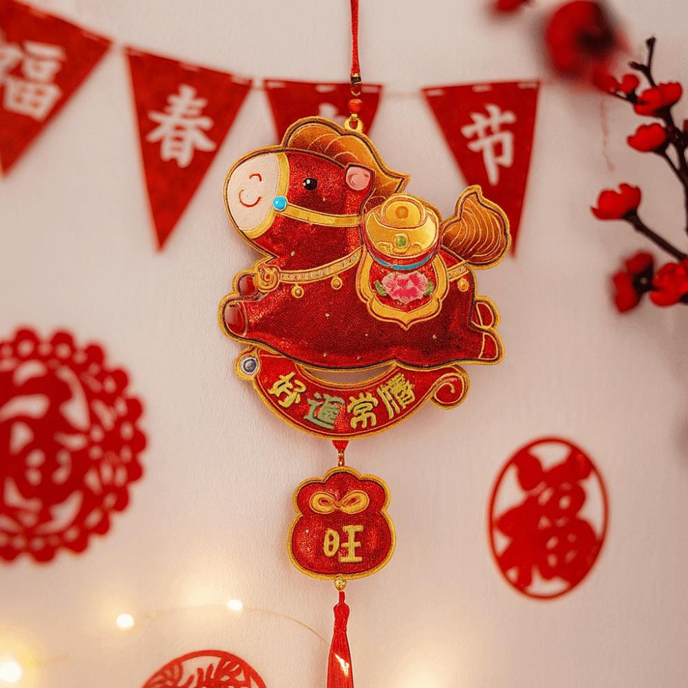 Sequins Horse Wall Hanging Ornaments Glitter Door Decoration Year of The Horse Pendant Bedroom