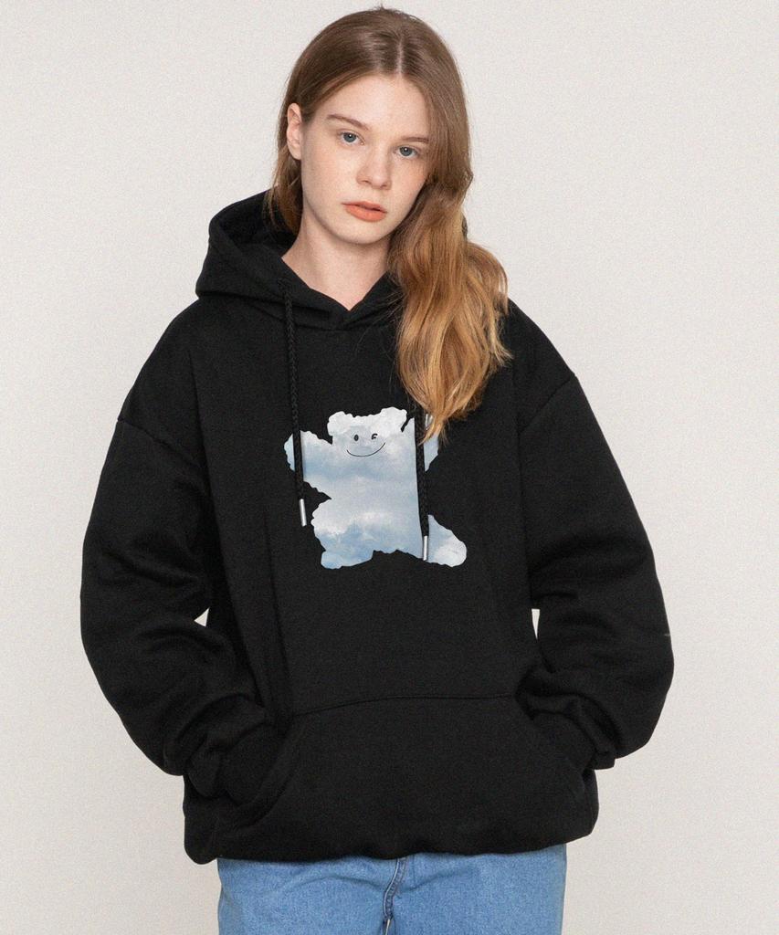 [Unisex] Big Cloud Bear Smile Hoodie_Black