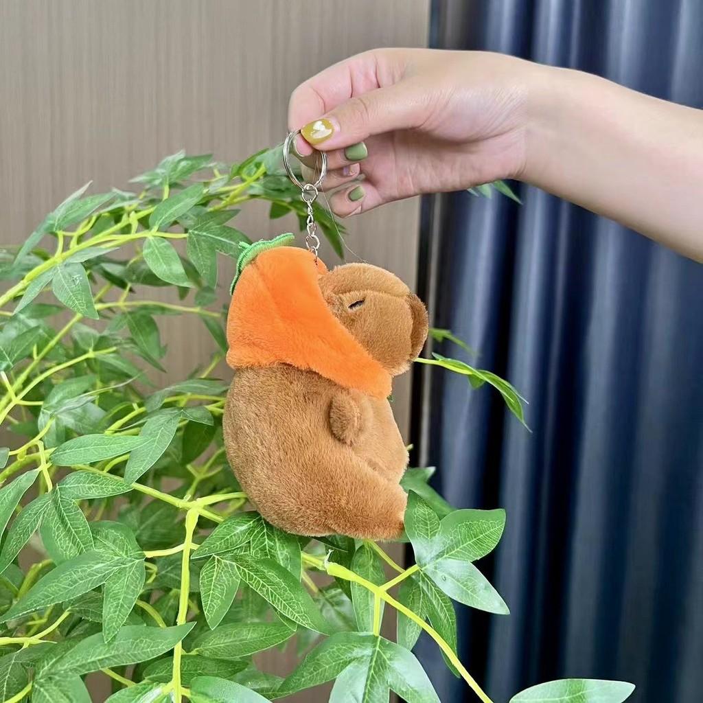 Capybara 11cm Fashionable Plush Keychain With Adorable Strawberry Hat Great Personalization For